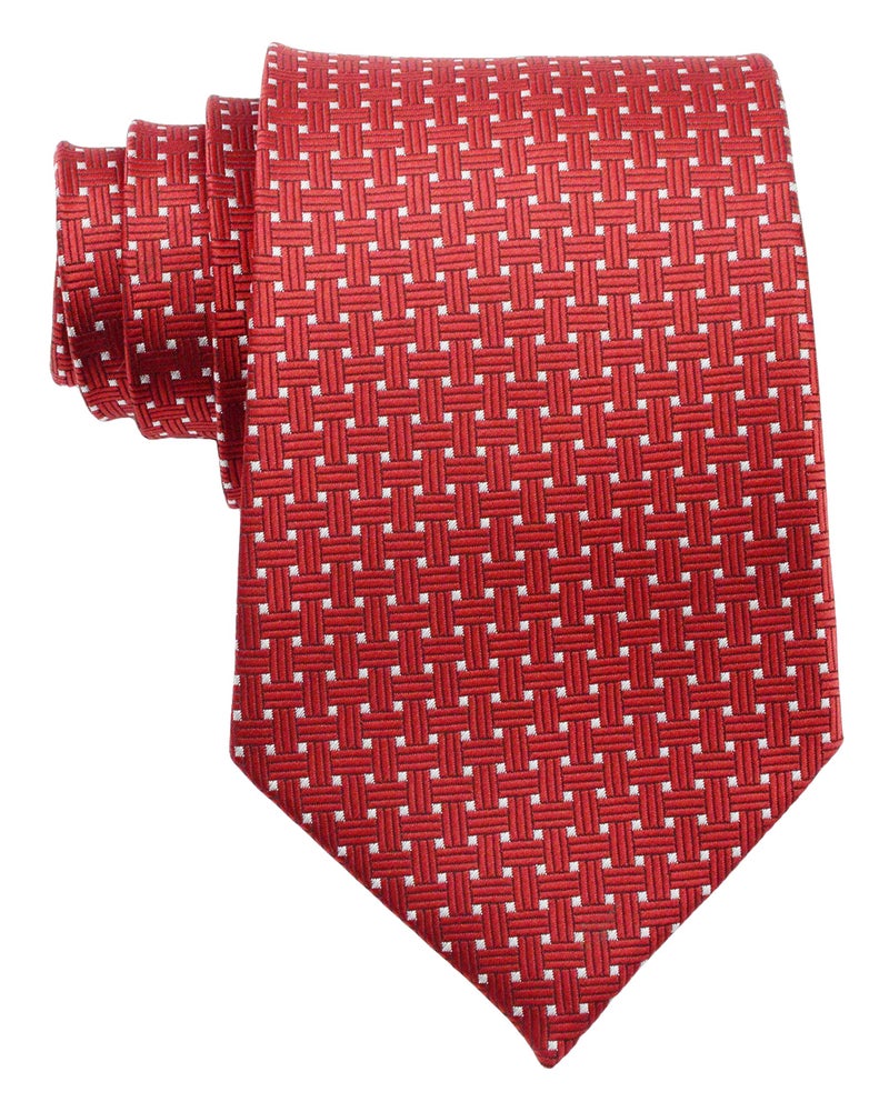 Geotae Zerun New Classic Solid Checks Paisley JACQUARD WOVEN Silk Men's Tie Necktie (Woven Red) - Image 1